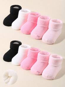 Conjunto de 5 pares de meias infantis prematuras em cores sortidas, unissex, com punho canelado, meias felpudas para recém-nascidos prematuros, essenciais para recém-nascidos, decoração para chá de bebê, acessórios para bebês meninas, presente de Natal e Halloween. - Multicolorido - Ver 2