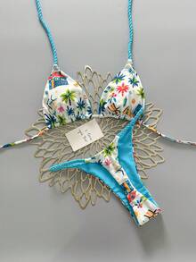 Swim 2-Pieces Tropical Print Casual Cute Elegant Sexy Bohemian Sash Bikini Beach Vacation Spring And Summer Season Women's Set Beach Wear