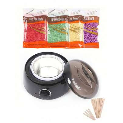 蜡加热器脱毛机适用于手足身体 SPA 脱毛器石蜡罐 + 蜡豆 + 木棒