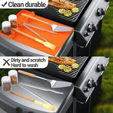 1pc Side Rack Pad, Outdoor BBQ Kitchen Countertop Spatula Silicone Mat With Drip Pad, Suitable For Kitchen, Cooking, Countertop Silicone BBQ Mat - Non-Electric Grill And Utensil Rack, With Side Rack, Fit For Outdoor BBQ And Kitchen Countertop, Black Stone BBQ Accessories Tools