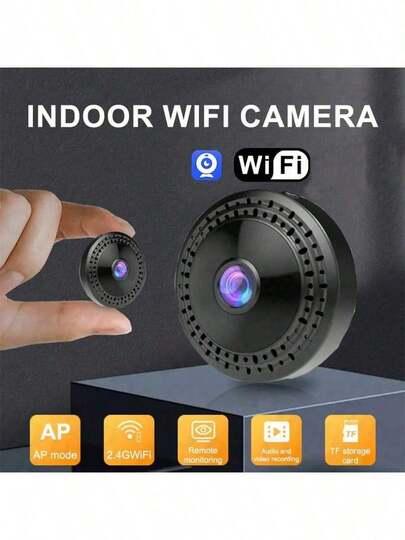 1pc 1080P WiFi Security Camera, Supports Remote View, Infrared Night Vision, Motion Detection, Smart Cloud Storage, Suitable For Indoor Use, Portable, 2.4GHz Wireless Connection, Rechargeable Battery, Easy Installation, Supports SD Card