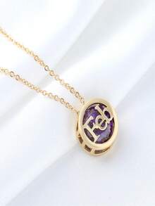 1件畅销双面镂空12个月项链，百搭诞生石项链，镶嵌锆石吊坠，锁骨链，女士礼物，优雅月度礼物 - 彩色 - 查看 5