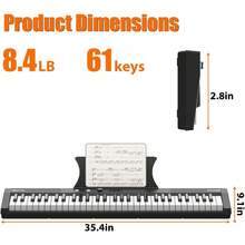 Teclado de piano de 61 teclas, teclado de piano portátil para principiantes, piano para el hogar con teclas de medio peso de tamaño completo, altavoces duales incorporados y pedales, adecuado para principiantes o profesionales - Piano negro + soporte + taburete - Ver 3