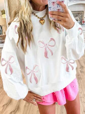 圣诞亮片派对上衣，亮片蝴蝶结落肩卫衣情人节服装