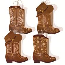 4/8/16pcs Western Cowboy Boot & Hat Kraft Paper Bags With Handles | Rodeo Theme Party Favors For Birthdays, Bachelorette Parties & Wild West Decorations, Mixed Colors, DIY Western-Themed Designs, Cowboy Hat - màu nâu - Xem 6