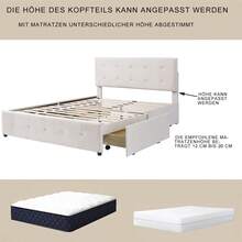 Cama estofada 140 x 200, cama de casal com gavetas, estrado e cabeceira, cama de casal macia ao toque em tecido aveludado para adultos e jovens, bege (colchão não incluído) - Bege + Estofado - Ver 9