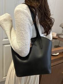 Bolso de hombro de nicho de moda, bolso de tote de estilo minimalista retro Ins para mujeres, para ir al trabajo - Multicolor - Ver 3