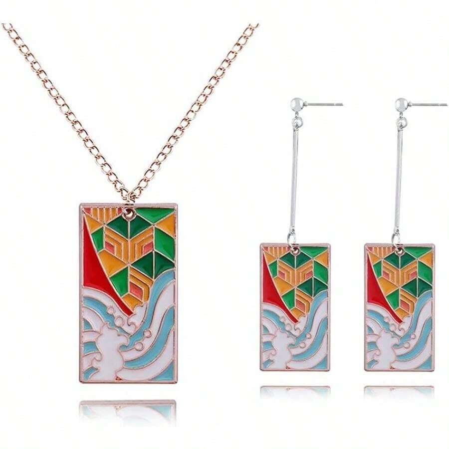 Anime Kamado Tanjiro Hanafuda Earrings - Kimetsu No Yaiba Hanafuda Earrings - Cosplay Accessories Womens - 富岡義勇 項鍊套裝 - 查看 1