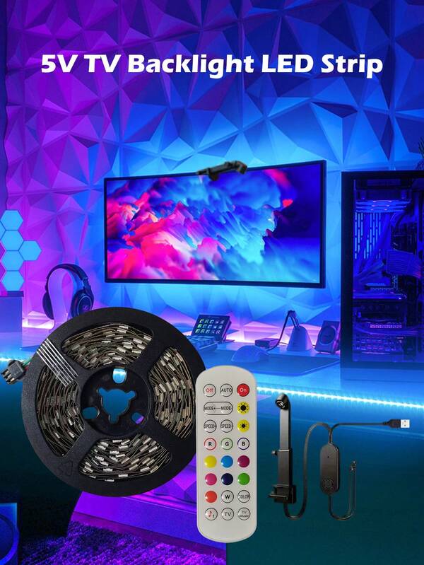 TV Backlight Strip With 24-Key IR Remote & AR Color Sensing, LED Ambient Light For Living Room, Bedroom, Study, Computer Room