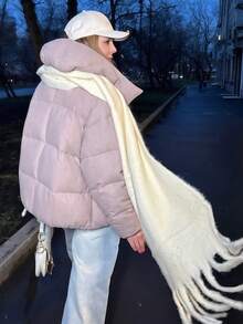 1pc Women's New Solid Color Fluffy Tassel Scarf, Warm And Comfortable Large Shawl, Simple And Versatile For Daily Wear - Multicolor - View 5