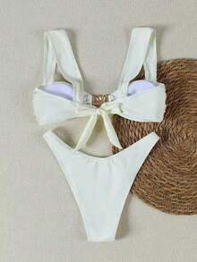 New Arrival Spring/Summer Women's Sexy Casual White Wide Strap Starfish Decor Bikini Set Set, Beach Holiday Party Date Vacation - White - View 3