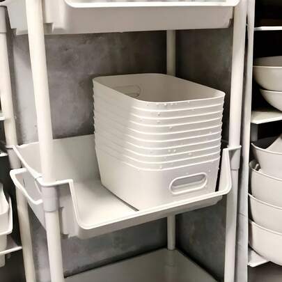 10pcs Plastic Kitchen Storage Baskets, Bathroom Storage Baskets, Handled Storage Baskets, Suitable For Home, Kitchen, Bathroom, Office, Bedroom, Cosmetic Organizer Boxes, Stationery Organizer Dividers, Vanity Countertop Skincare Compartment Boxes, Study Baskets, 1/5/10pcs