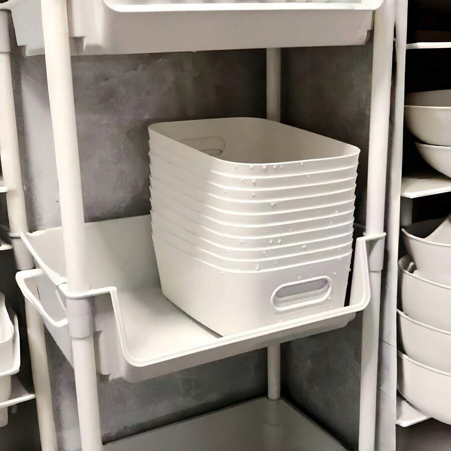 10个装塑料厨房收纳篮，浴室收纳篮，带把手收纳篮，适用于家庭、厨房、浴室、办公室、卧室，可用作化妆品收纳盒、文具收纳分隔盒、梳妆台护肤品隔层盒、学习收纳篮