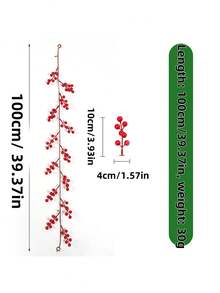 1 Stück 100cm Weihnachtsbeeren Kranz, dekorativer künstlicher Blumenkranz für Innen-/Außenbereich, Tür, Kamin, flexibel dekorierbar für Weihnachten, Neujahr, rote Beeren - Rot - Übersicht 11