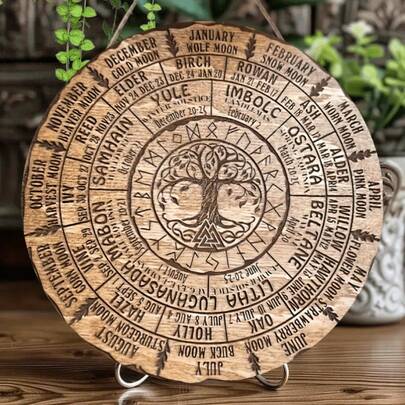1PC 2D Handmade Annual Ring Plaques, Pagan And Witchcraft Desktop Decorations, Wooden Celtic Tree Of Life Calendar, Valentine's Day Decoration, Room Decoration, Wedding Decoration, Wall Decoration, Autumn Decoration, Outdoor Garden Decoration, Wedding Decoration, Small Accessories, Gifts Suitable For Home, Garden, Bar, Coffee Shop, Office, Indoor/Outdoor Use, Wall Art Decoration, Wooden Hanging Decoration