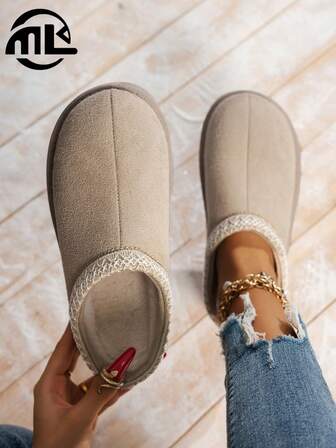 女士时尚毛绒保暖简约纯色室内外旅行度假厚底拖鞋，厚底靴，简约女士室内外拖鞋，软底，轻便舒适，厚底拖鞋