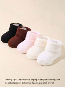 Conjunto de 5 pares de meias infantis prematuras em cores sortidas, unissex, com punho canelado, meias felpudas para recém-nascidos prematuros, essenciais para recém-nascidos, decoração para chá de bebê, acessórios para bebês meninas, presente de Natal e Halloween. - Multicolorido - Ver 6