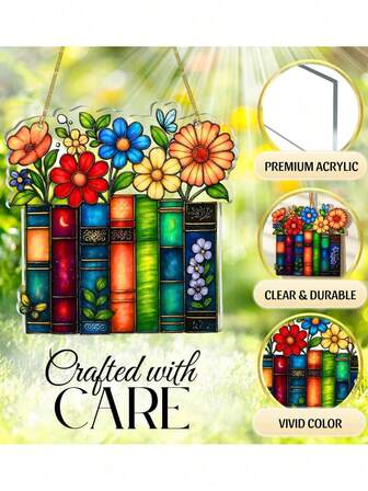 1 件 2D 立体花卉亚克力染色遮阳挂件，书本造型遮阳帘，季节性家居装饰纪念品，适合爱书人士和图书馆员，适用于室内/室外装饰、花园装饰、读书俱乐部、图书馆装饰、床头挂件、家居装饰、乔迁礼物、秋季礼物、亚克力书籍礼品，具有光线捕捉效果