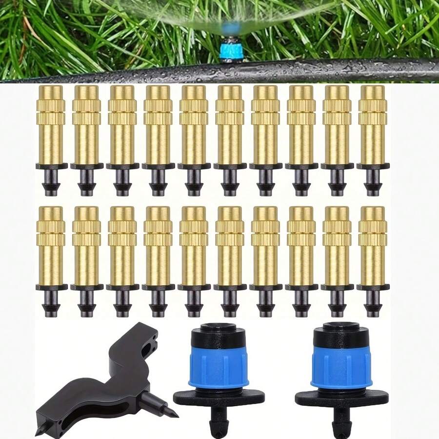 1/4" Adjustable Copper Atomizing Nozzle Drip Irrigation Sprayer 4/7mm Atomizing Micro Sprinkler Garden Cooling Irrigation Equipment For Lawn Vegetables Greenhouse Equipped With A Hole Opener
