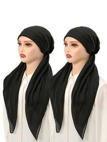 1pc Women's Solid Color Headscarf, Fashionable Minimalist Lightweight Head Scarf, Conservative Towel, Breathable Hijab For Outdoor Prayer For Dress - Cotton and Linen Elastic Turban Hat - View 31