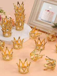 1pc Mini Metal Crown Cake Topper, Princess Crown Cupcake Decorations For Women, Wedding, Bridal Shower, Birthday, Christmas, Halloween, New Year, Valentine's Day Royal Theme Party - Battery Free, Cake Decorating Supplies - Multicolor - View 4