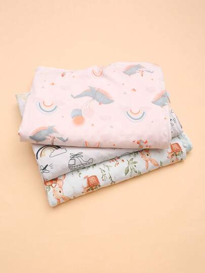 1/2 件装可机洗双层幼儿豆袋毯 - 加厚豆绒婴儿襁褓毯，卡通印花舒缓毯，适合秋冬季节，四季皆宜，男女通用，居家使用