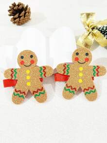 2pcs Women's Christmas Hat Gingerbread Man Bell Candy Tree Leaf Candy Cane Hair Clips Cute Party Streetwear - Multicolor - View 2