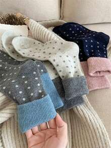 3 Pairs Polka Dot Pattern Thick Mid-Calf Socks, Suitable For Girls, Random Colors, Autumn/Winter - Multicolor - View 2