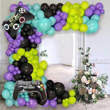 Juego de cuerdas de globos de látex con temática de juegos de color verde y negro, adecuado para fiesta de cumpleaños con temática de juegos. Globos azules y verdes, decoración de arco de globos de motocicleta, temática de juegos, decoración de cumpleaños de juegos, juegos para fiesta de cumpleaños - Multicolor - Ver 6