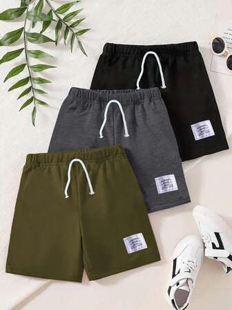 3 件套青少年男孩春夏休闲运动学院风纯色短裤，非常适合上学和度假时穿着骑行慢跑短裤