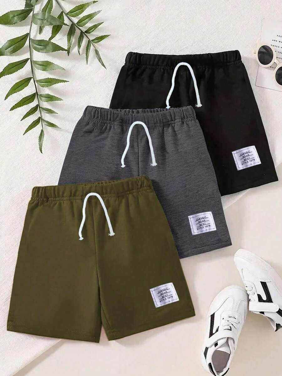 3 buah celana pendek kasual anak laki-laki bergaya sekolah, warna polos, cocok untuk sekolah, liburan, bersepeda, jogging, dan acara lainnya, musim semi/musim panas. - MultiWarna - View 1