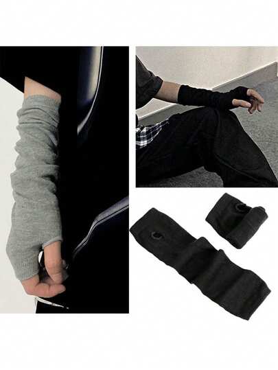 Yamamoto Dark Color Fingerless Gloves, Unisex, Long Sleeve, 4-Season Warm, Sports Long Style