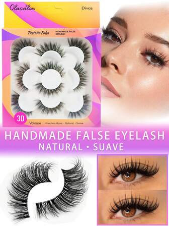  OLASALON 5 Pairs Of Natural Comic False Eyelashes, Natural Look Fluffy And Slender False Eyelash Strips, Suitable For Contact Lenses, Easy To Apply, Reusable Light False Eyelashes, Make Your Upper Eyelashes Curl And Extend Naturally, 3D Curling Thorn Shrink Eyelashes Design, Suitable For Cosplay And Stage Performances