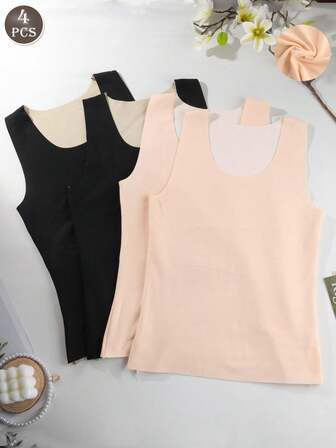 4 delar damunderställ med varmt underställ, fodrat underställ, bekvämt ärmlöst linne med rund hals för kallt väder