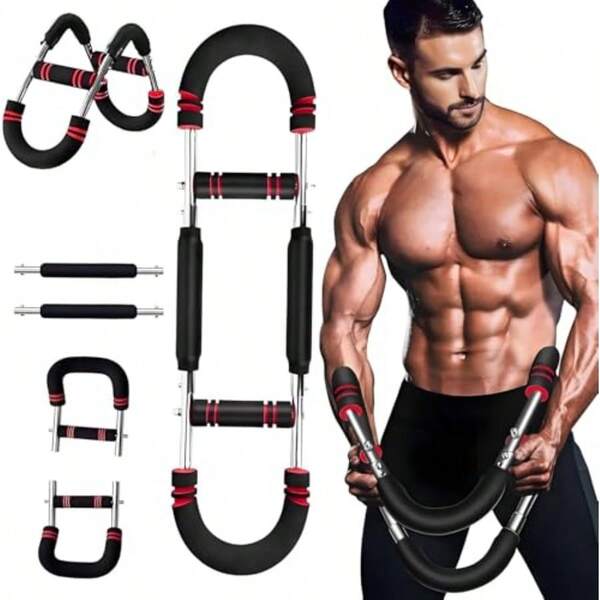 Arm Trainer For Men Chest Workout Equipment Adjustable Resistance Portable Home Gym Exercise Machine For Strength Muscle Building With Forearm Bicep Bars Abs Leg Press Spring Power Trainer