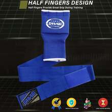 Guantes híbridos para levantamiento de pesas, gimnasio, fitness, entrenamiento, boxeo, artes marciales mixtas, muay thai, gimnasio, entrenamiento, guantes interiores de gel, guantes sin dedos, guantes y guantes de protección para la mano. - Azul / Patchwork - Ver 3