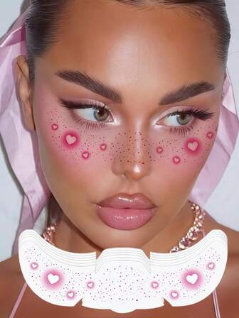 6张粉色爱心贴纸 情人节临时纹身贴纸 可爱爱心脸部贴纸 防水Y2K纹身贴纸 约会派对礼物 情人节装饰