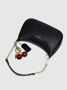 2026 Nuevo Bolso de Hombro/Axila de Cuero PU de Color Sólido con Diseño Gráfico de Letras, Clásico y Versátil, Bolso Estampado Elegante, Estilo Y2K, Ideal para Compras, Se Puede Llevar en la - Negro - Ver 9