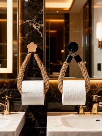 Hemp Rope Self-Adhesive Wall-Mounted Toilet Paper Holder, No Punching, Hemp Rope Paper Towel Holder, Paper Roll Holder, Paper Towel Holder, For Bathroom Decoration, Home Decoration, Holiday Gifts, Toilet Paper Holder, Roll Paper Holder