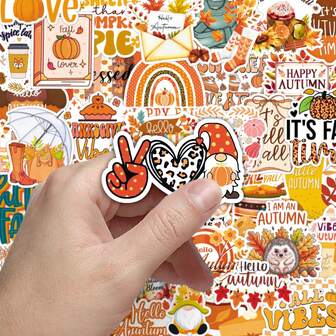 50 piezas de pegatinas decorativas con dibujos de "FELIZ OTOÑO" en inglés, pegatinas de otoño lindas y decorativas para patineta, cuaderno