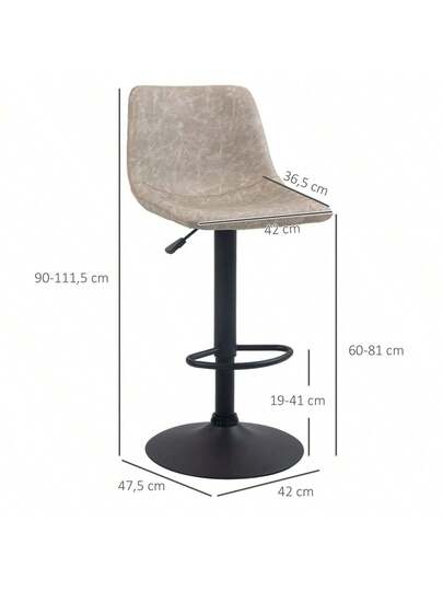 HOMCOM Set Of Bar Stools, Bistro Stool Footrest, Swivel Chair, Height Adjustable Kitchen Faux Leather Cover, Living Room, Dining Beige view 8