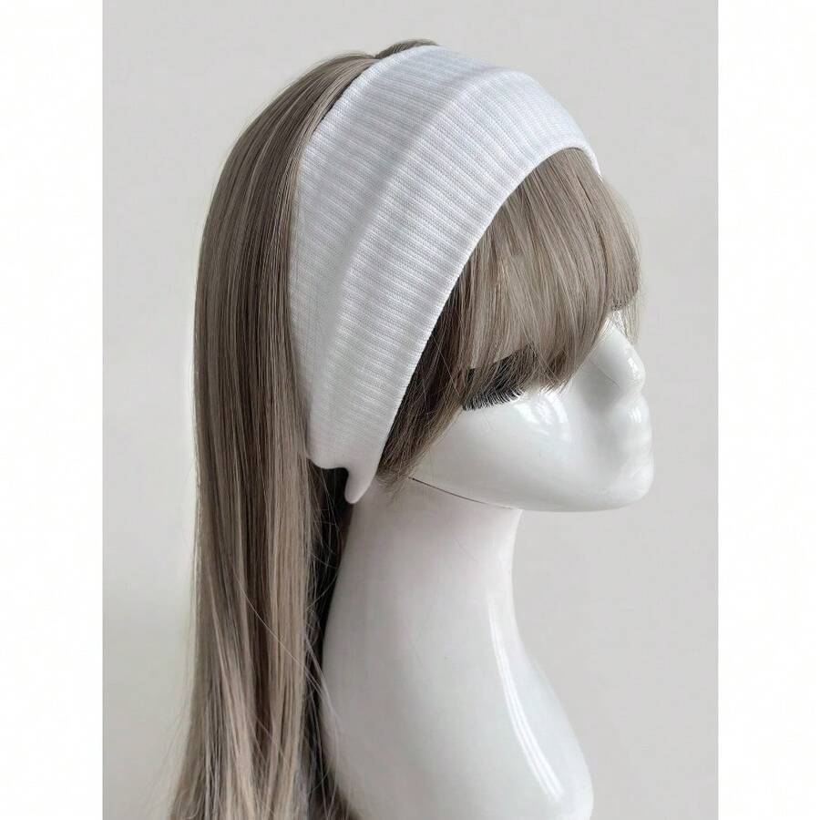 1pc Simple Knitted Headband, College Style Street Fashion Sports Headband, Pink/Black/White Multi-Color Options, Unisex, Can Be Used As Hair Accessory All Year Round Turban Headband Sweatband, School Stuff, College, Headbands Fall Winter Hair Band Hair Accessories For Women For Vacation Outfits Woman Elegant Scarf - 白色 - 查看 1