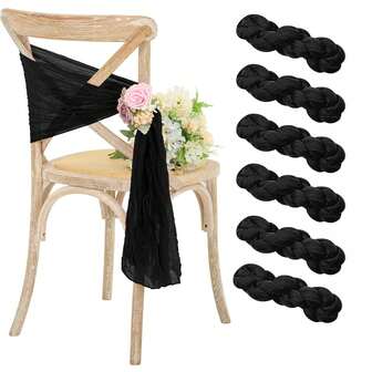 1/6PCS Cheesecloth Chair Sashes, 15.7x70 Inch Bows Designed Chair Sashes, Chair Cover Chair Sashes Decorations, Universal Chair Decoration For Wedding Reception Banquet Party (Black)
