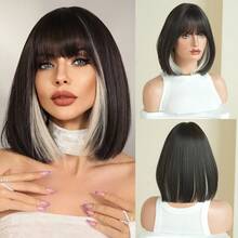 7JHH WIGS 12英寸深棕色波波头假发，女士款 - 优雅混色金色挑染短直发假发，带刘海，高品质丝滑耐热合成假发，适合日常佩戴、音乐节、庆典和街头时尚，派对假发配饰 - 彩色 - 查看 12