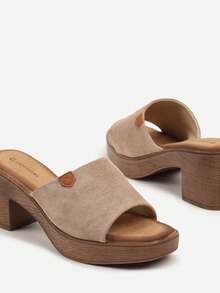 Soft Suede Platform Slides For Women - Summer Casual - Khaki - View 6