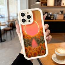 Cubierta de teléfono con borde negro diseño de girasoles al atardecer para iPhone 14 Pro Max ideal para uso diario en cafeterías y espacios urbanos Aplicable a los teléfonos de la serie Apple y Galaxy - Negro - Ver 3