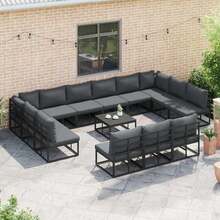 Garden Sofa Set With Cushion Black Aluminium - Black - View 5