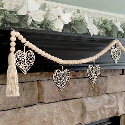 1pc Wooden Flower Wreath With Hanging Pendant, Classic Beaded Arch Decor, Suitable For Weddings, Parties, Family Gatherings