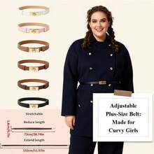 1pc Plus Size Adjustable Gold Buckle Slouchy Belt, Suitable For Jeans, Casual Wear, Jackets, Dresses, Bohemian PU Leather Cross Texture Belt For Daily Wear Fall, Autumn, Halloween - Lock - View 2