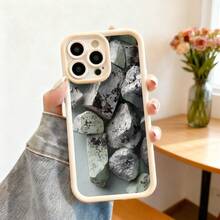 Cubierta de teléfono con borde negro diseño de piedras naturales y textura mineral para uso diario y estilo minimalista - Blanco - Ver 2